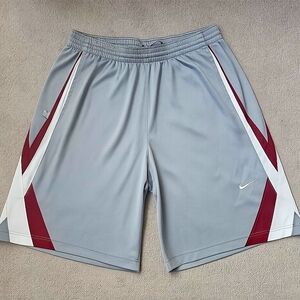 Nike Men’s Light Grey Athletic Shorts with Red and White Accents